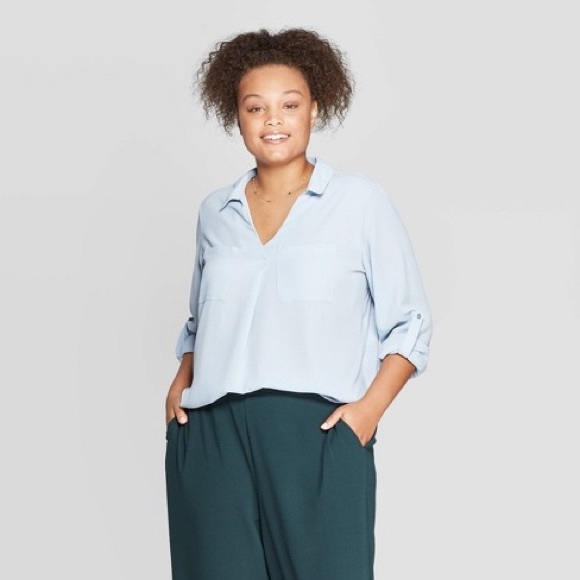 Ava & Viv Tops - Ava & Viv Long-Sleeve Collared Utility Pocket Top